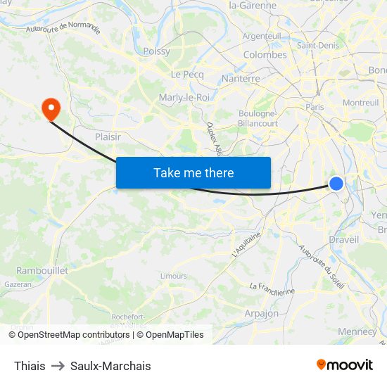 Thiais to Saulx-Marchais map