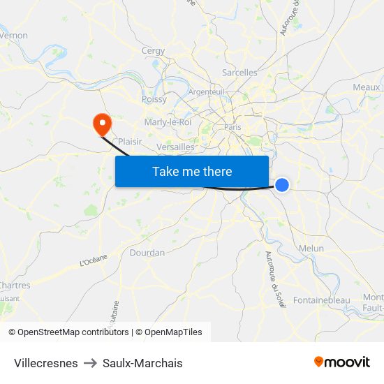 Villecresnes to Saulx-Marchais map