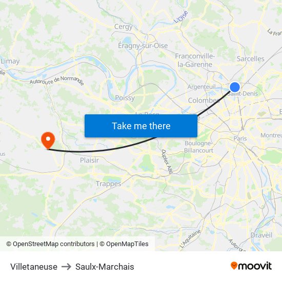 Villetaneuse to Saulx-Marchais map