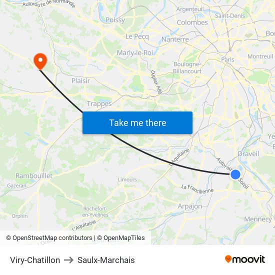 Viry-Chatillon to Saulx-Marchais map