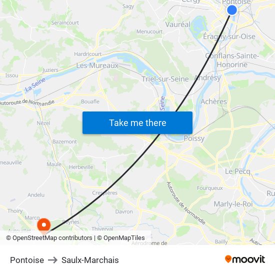 Pontoise to Saulx-Marchais map