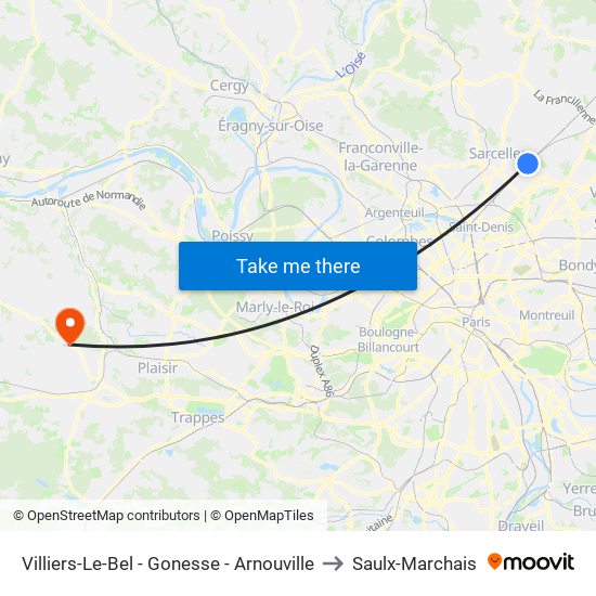 Villiers-Le-Bel - Gonesse - Arnouville to Saulx-Marchais map