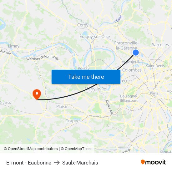Ermont - Eaubonne to Saulx-Marchais map