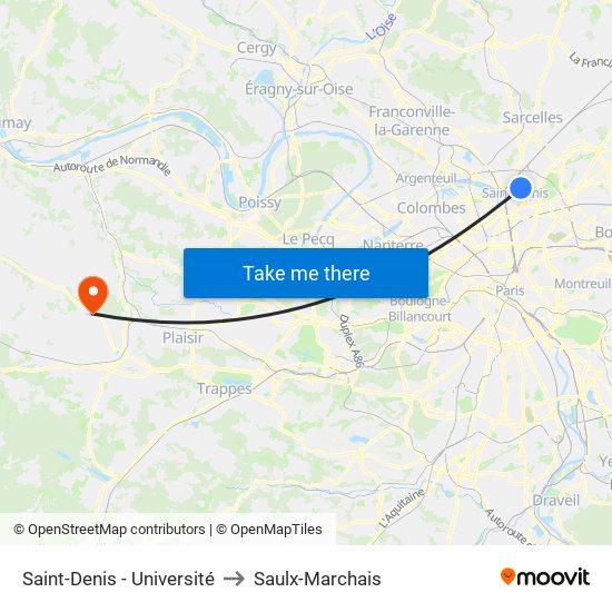 Saint-Denis - Université to Saulx-Marchais map