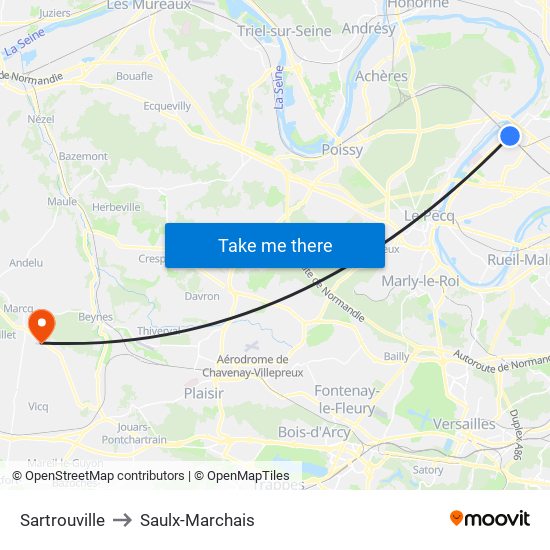 Sartrouville to Saulx-Marchais map