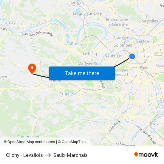 Clichy - Levallois to Saulx-Marchais map