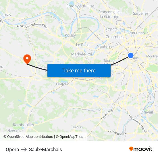 Opéra to Saulx-Marchais map