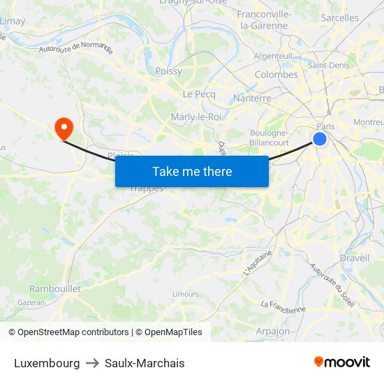 Luxembourg to Saulx-Marchais map