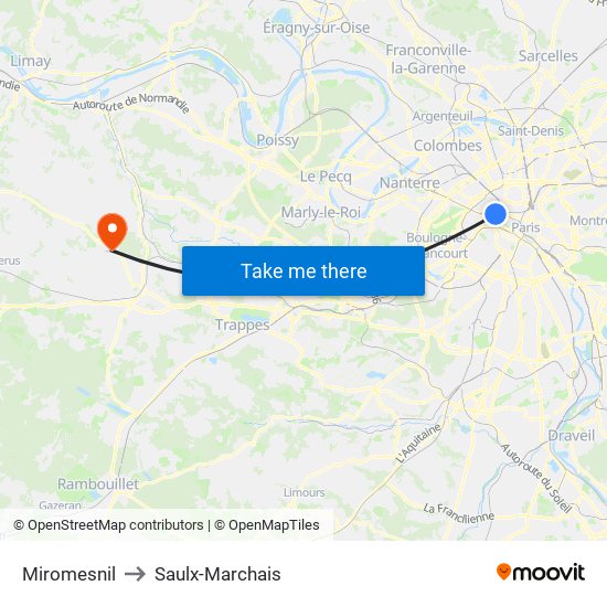 Miromesnil to Saulx-Marchais map