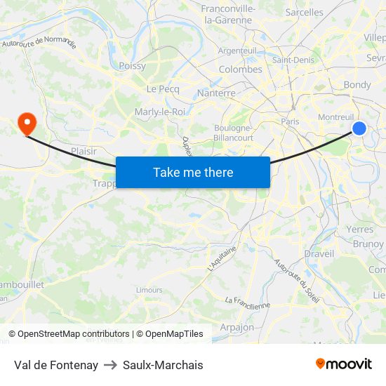 Val de Fontenay to Saulx-Marchais map