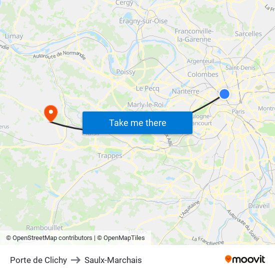 Porte de Clichy to Saulx-Marchais map