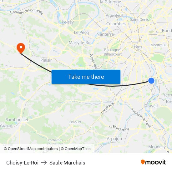 Choisy-Le-Roi to Saulx-Marchais map