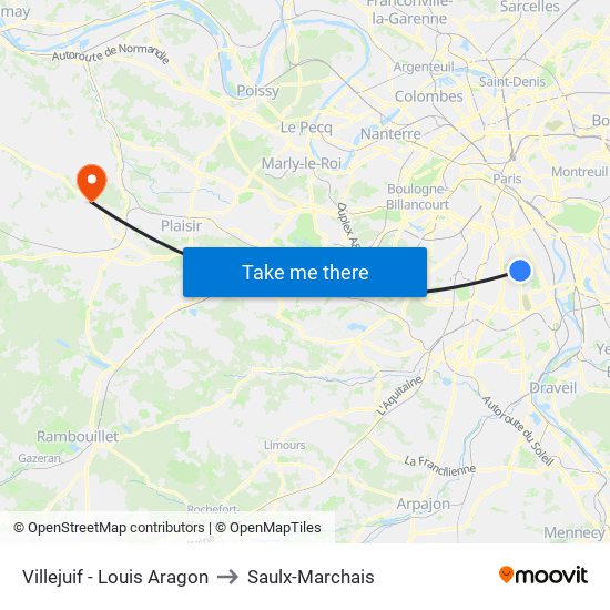 Villejuif - Louis Aragon to Saulx-Marchais map