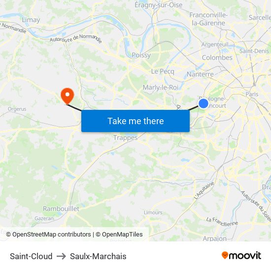 Saint-Cloud to Saulx-Marchais map