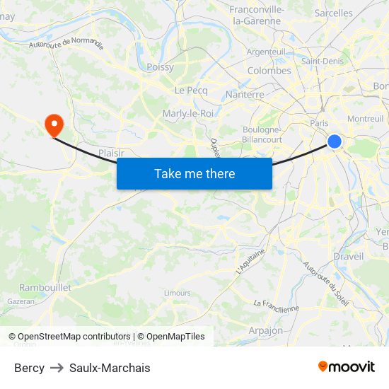 Bercy to Saulx-Marchais map