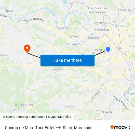 Champ de Mars Tour Eiffel to Saulx-Marchais map