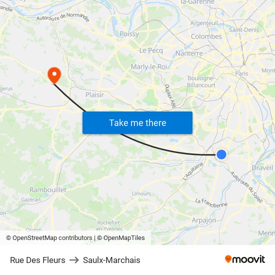 Rue Des Fleurs to Saulx-Marchais map