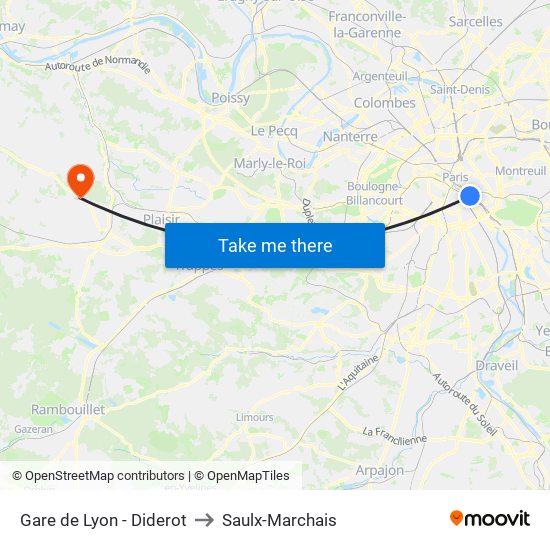 Gare de Lyon - Diderot to Saulx-Marchais map