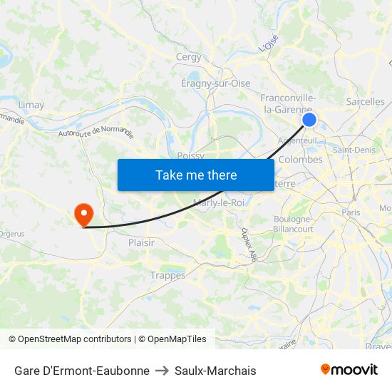 Gare D'Ermont-Eaubonne to Saulx-Marchais map