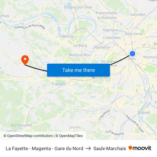 La Fayette - Magenta - Gare du Nord to Saulx-Marchais map
