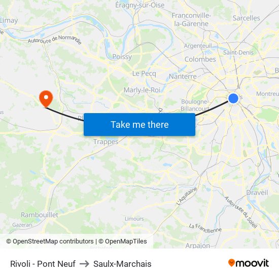 Rivoli - Pont Neuf to Saulx-Marchais map