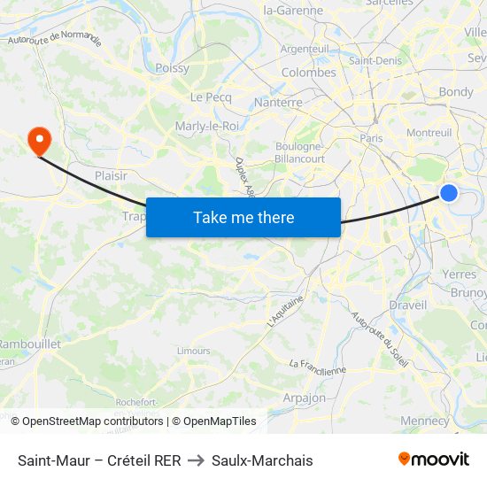 Saint-Maur – Créteil RER to Saulx-Marchais map