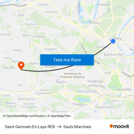 Saint-Germain-En-Laye RER to Saulx-Marchais map