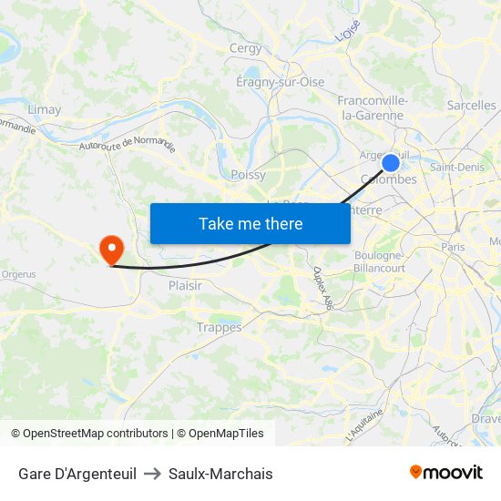 Gare D'Argenteuil to Saulx-Marchais map
