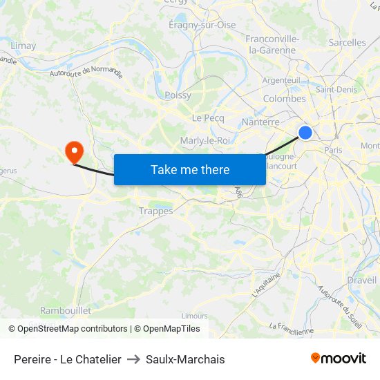 Pereire - Le Chatelier to Saulx-Marchais map