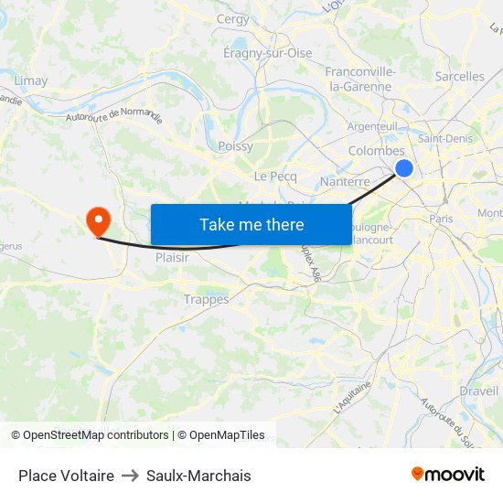 Place Voltaire to Saulx-Marchais map