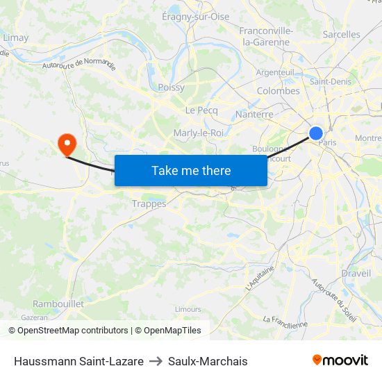 Haussmann Saint-Lazare to Saulx-Marchais map