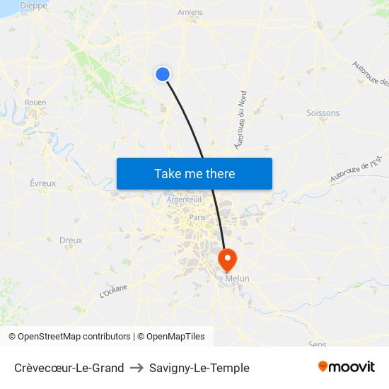 Crèvecœur-Le-Grand to Savigny-Le-Temple map