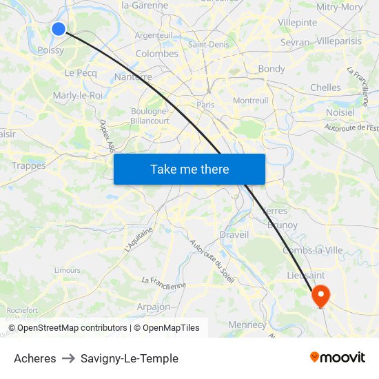 Acheres to Savigny-Le-Temple map