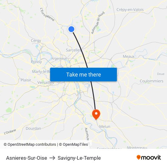 Asnieres-Sur-Oise to Savigny-Le-Temple map