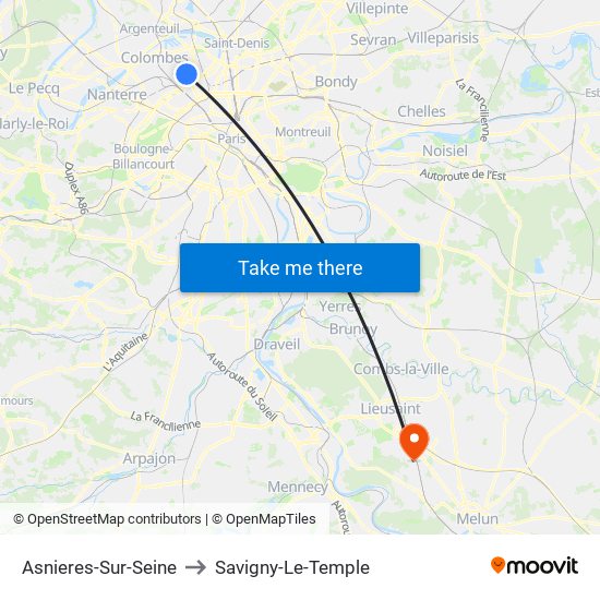 Asnieres-Sur-Seine to Savigny-Le-Temple map