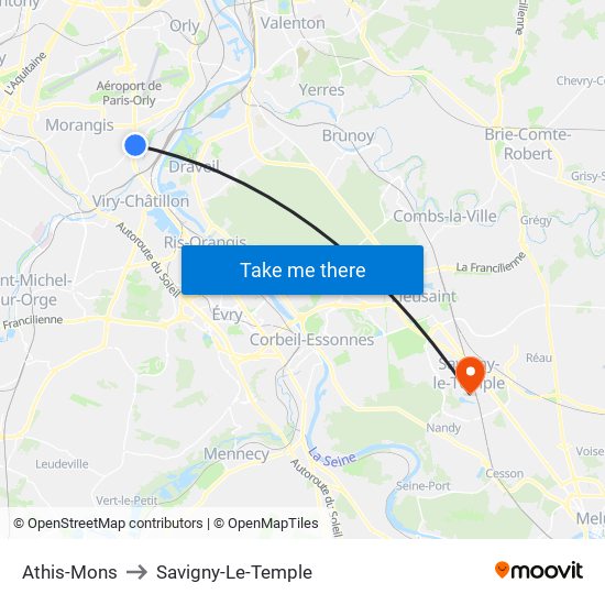 Athis-Mons to Savigny-Le-Temple map