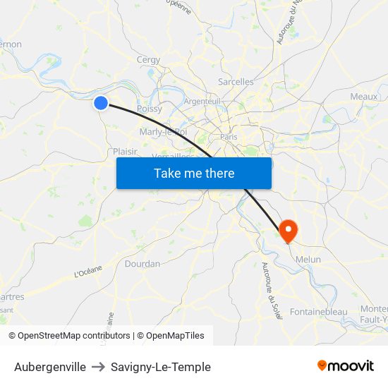 Aubergenville to Savigny-Le-Temple map