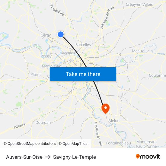 Auvers-Sur-Oise to Savigny-Le-Temple map