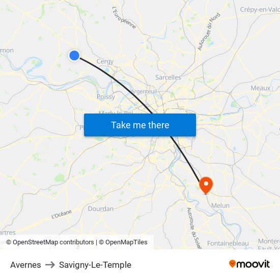 Avernes to Savigny-Le-Temple map