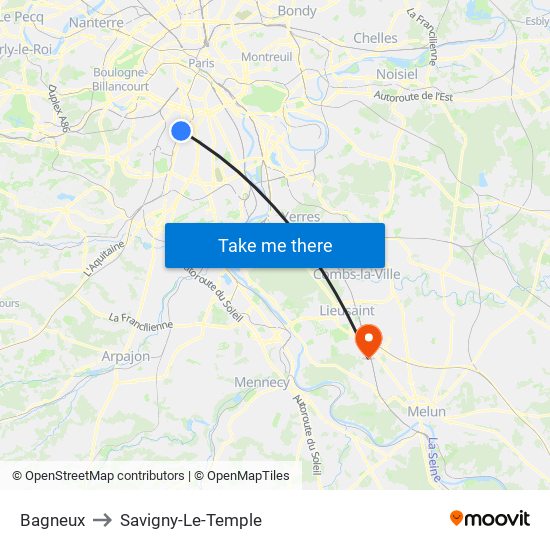 Bagneux to Savigny-Le-Temple map