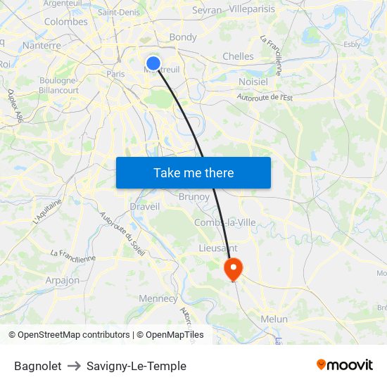 Bagnolet to Savigny-Le-Temple map