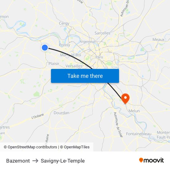 Bazemont to Savigny-Le-Temple map