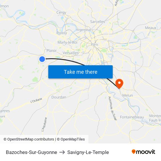 Bazoches-Sur-Guyonne to Savigny-Le-Temple map