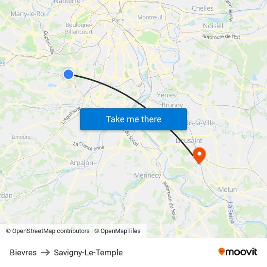 Bievres to Savigny-Le-Temple map