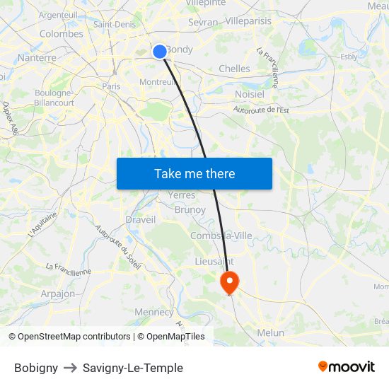 Bobigny to Savigny-Le-Temple map