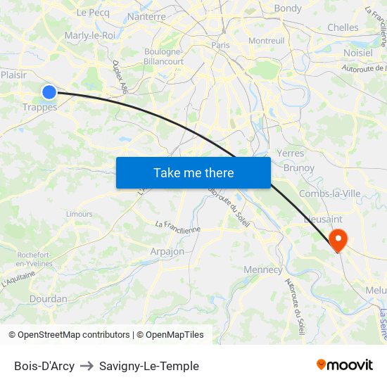 Bois-D'Arcy to Savigny-Le-Temple map