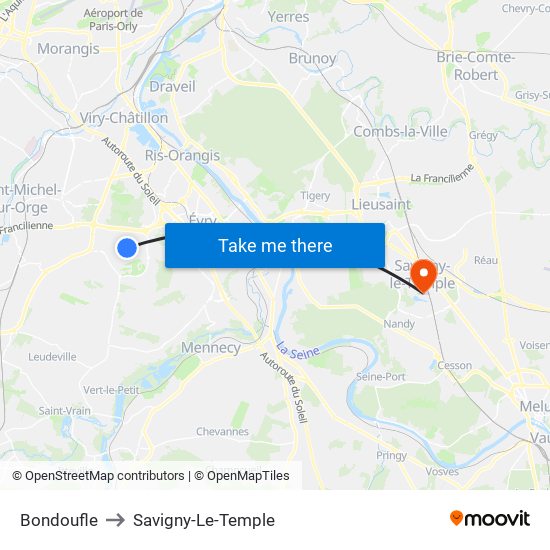 Bondoufle to Savigny-Le-Temple map