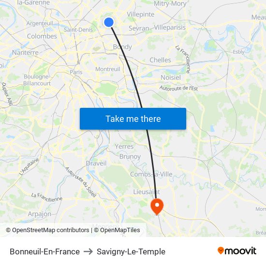 Bonneuil-En-France to Savigny-Le-Temple map