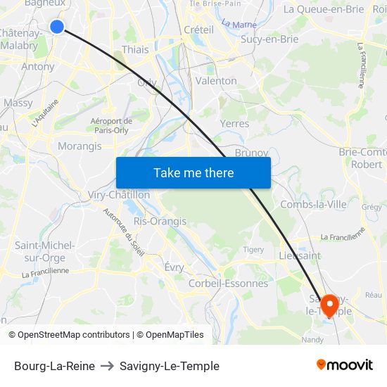 Bourg-La-Reine to Savigny-Le-Temple map