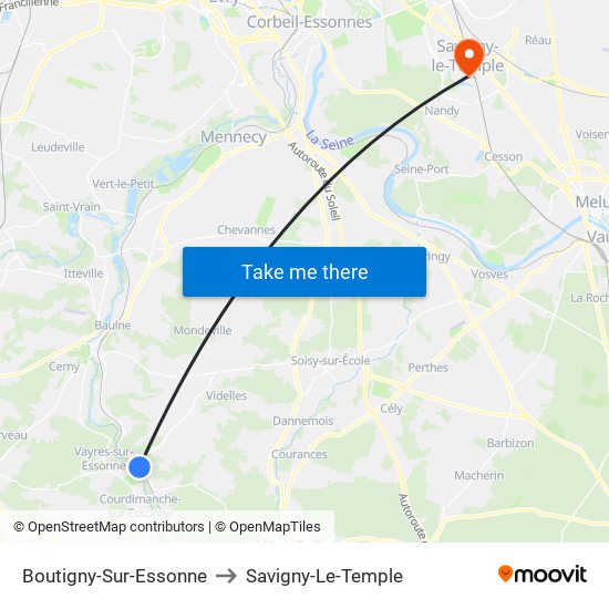 Boutigny-Sur-Essonne to Savigny-Le-Temple map